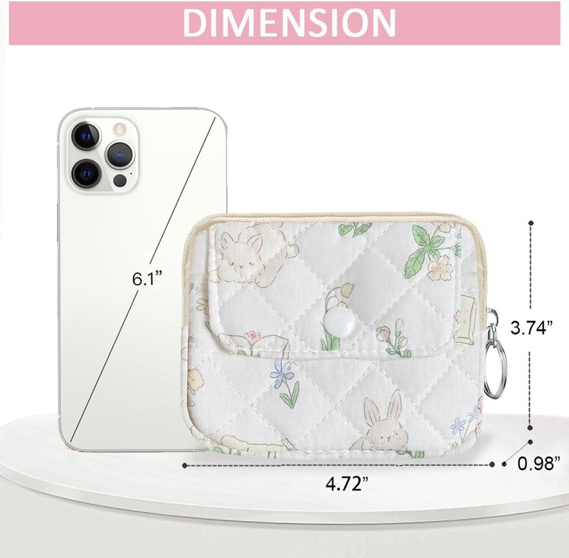 Modacarry Store Cotton Quilted Floral Coin Pouch with Cute Prints Zipper for Women Girls (TWO RABBITS) - Image 4